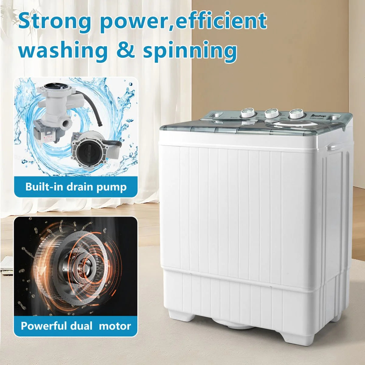 Semi-automatic Twin Tub Washing Machine, 26Lbs, White & Grey K77476