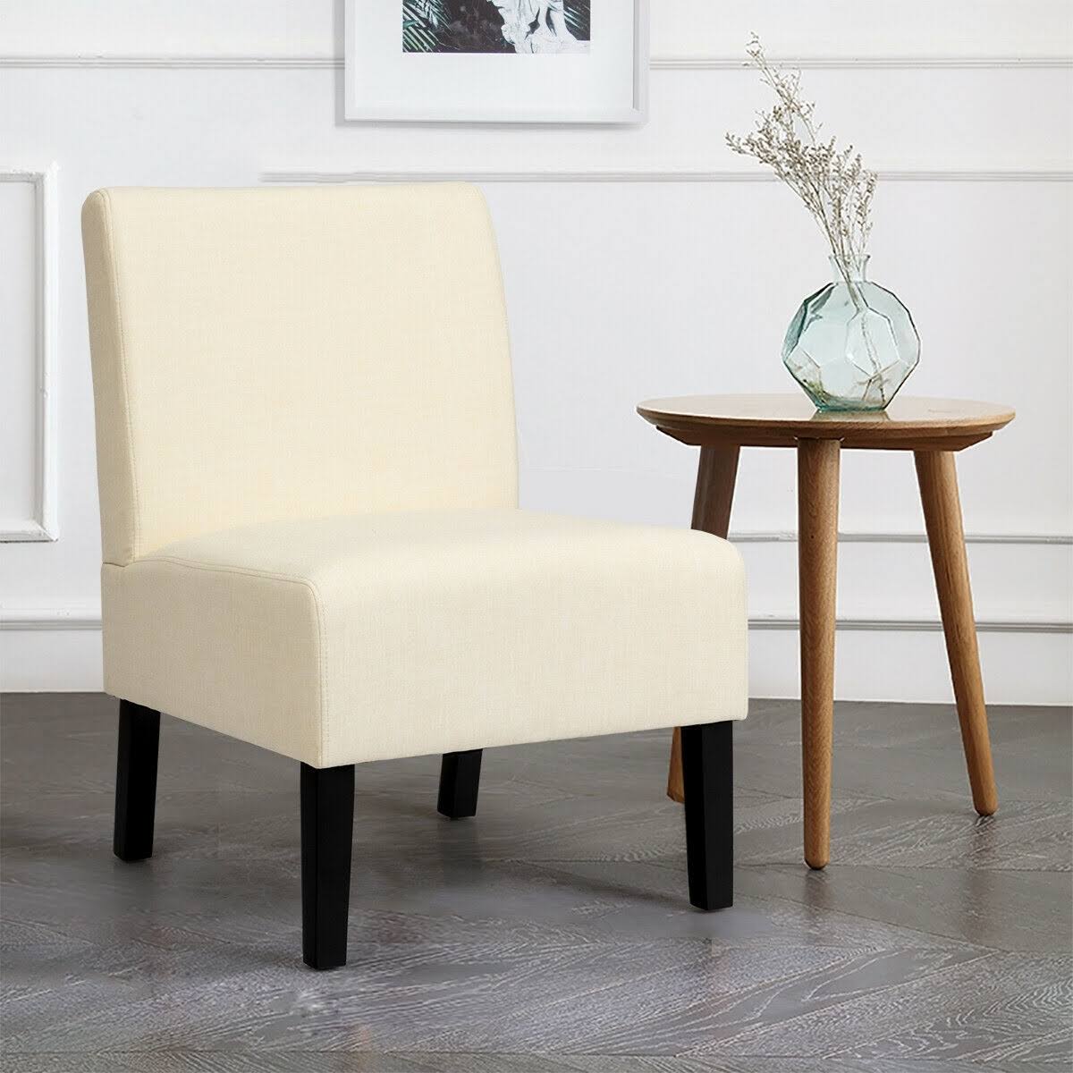 Beige Armless Accent Chair with Rubber Wood Legs T626168