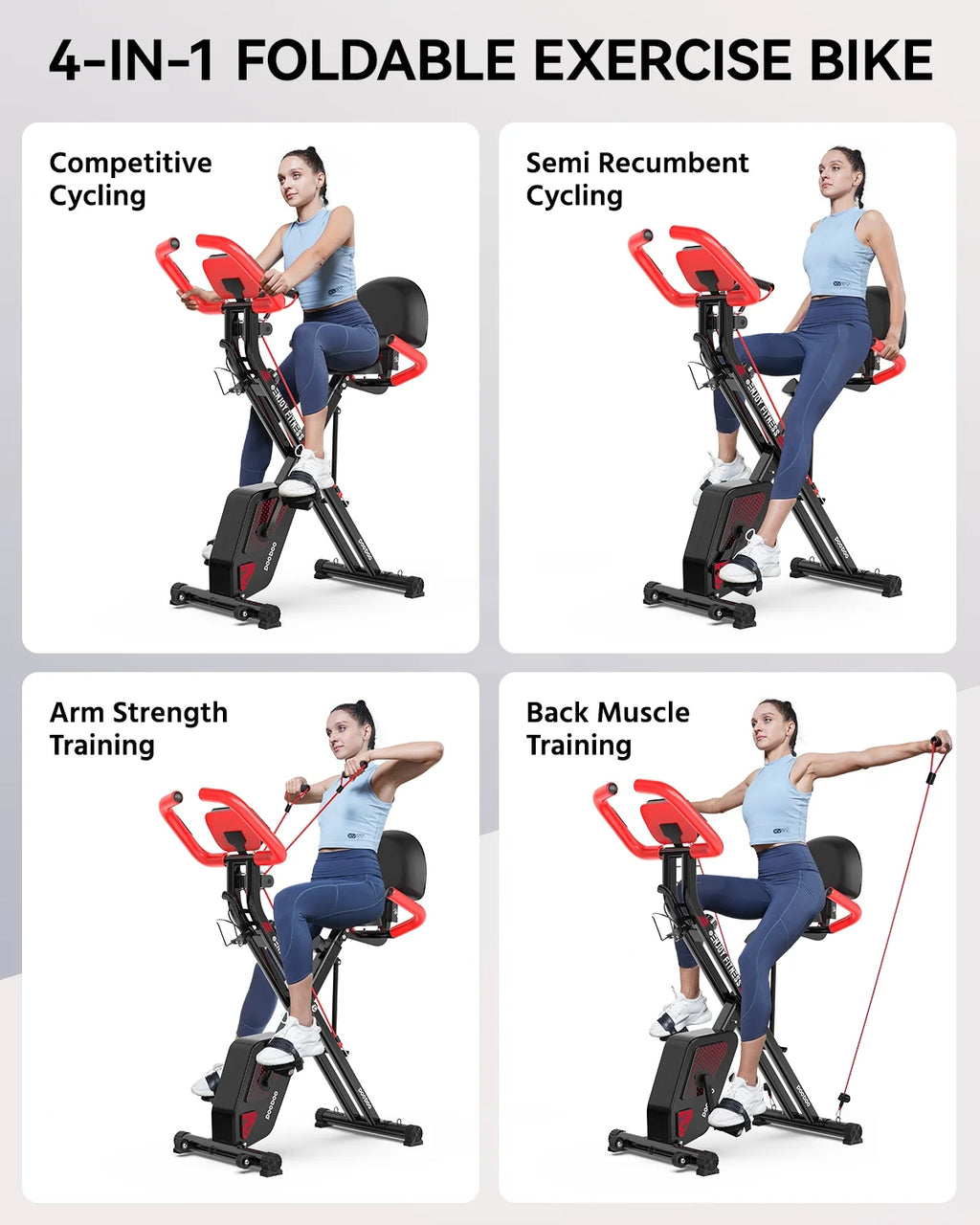 3in1 Foldable Exercise Bike Indoor Cycling Bike Magnetic Stationary Bike 300lb A4845