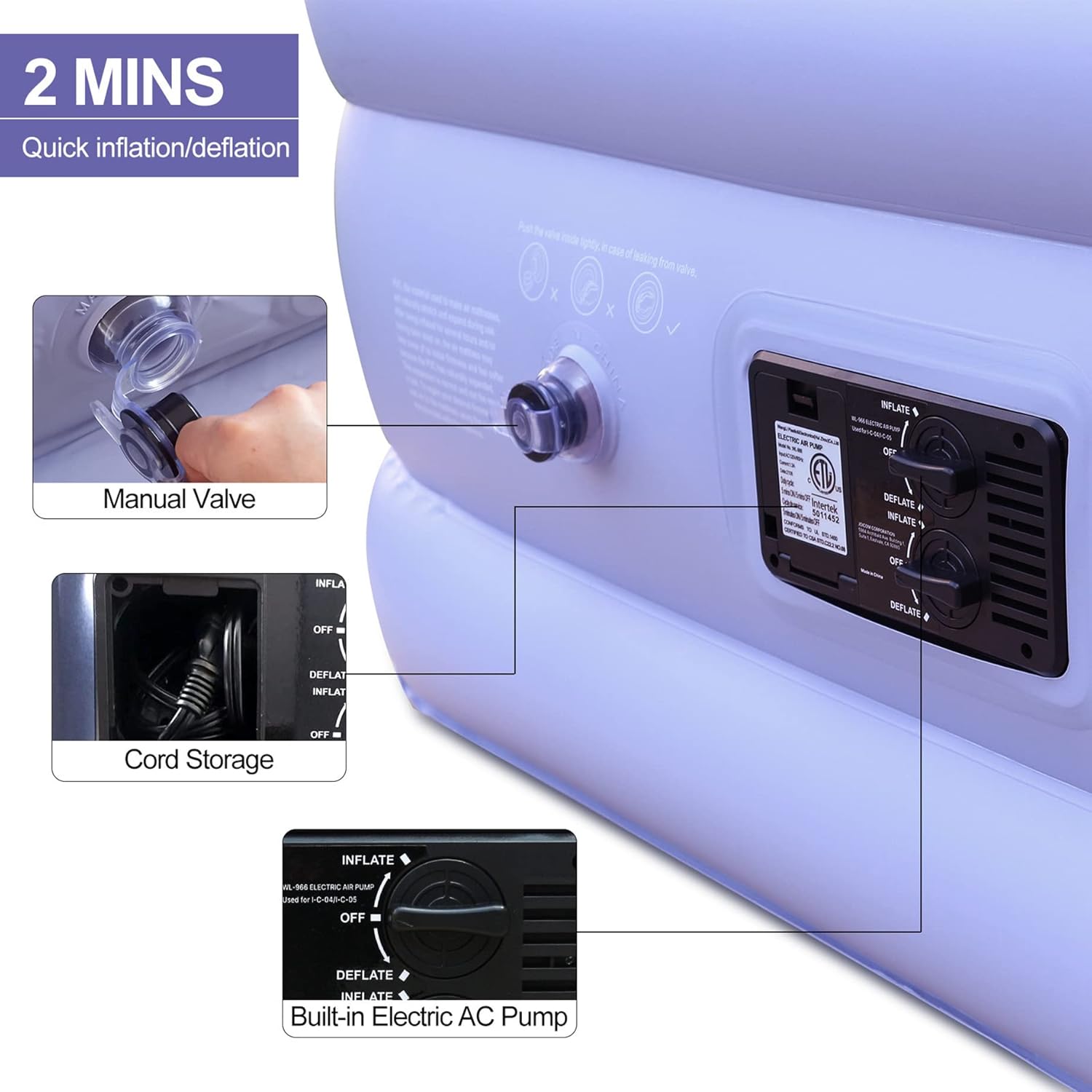 Light Blue Twin Air Mattress with Built in Pump, Pack of 2 J747