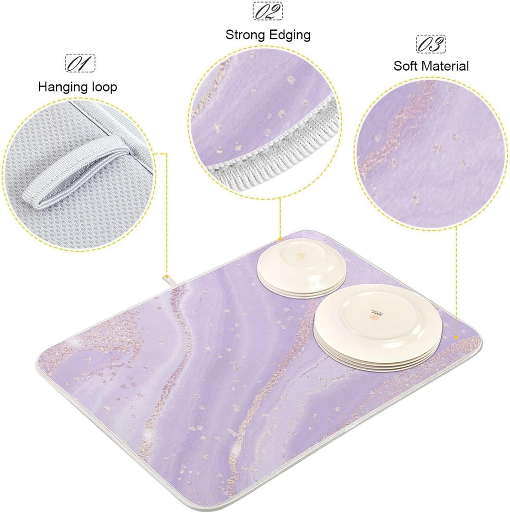 Purple Marble Composite Sponge Dish Drying Mat (16x18Inch) X79990