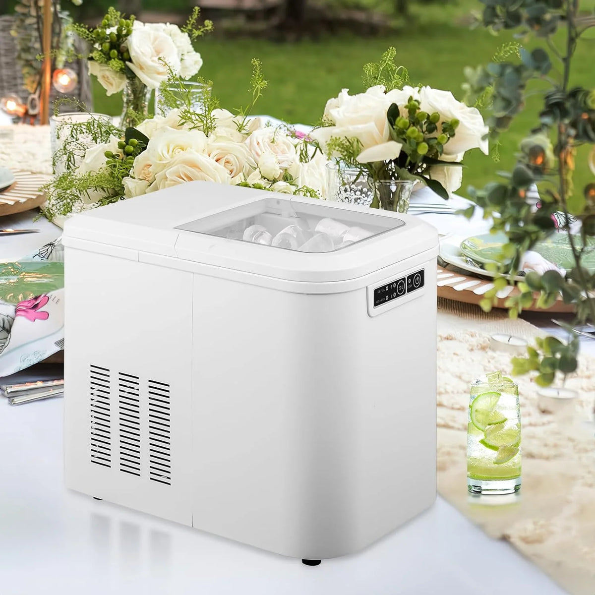 White Countertop Ice Maker Machine with Ice Scoop and Basket I13824