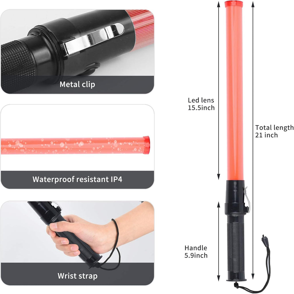 8 Pack 21-inch Safety Traffic Control Wand with 2 Flashing Modes J75506
