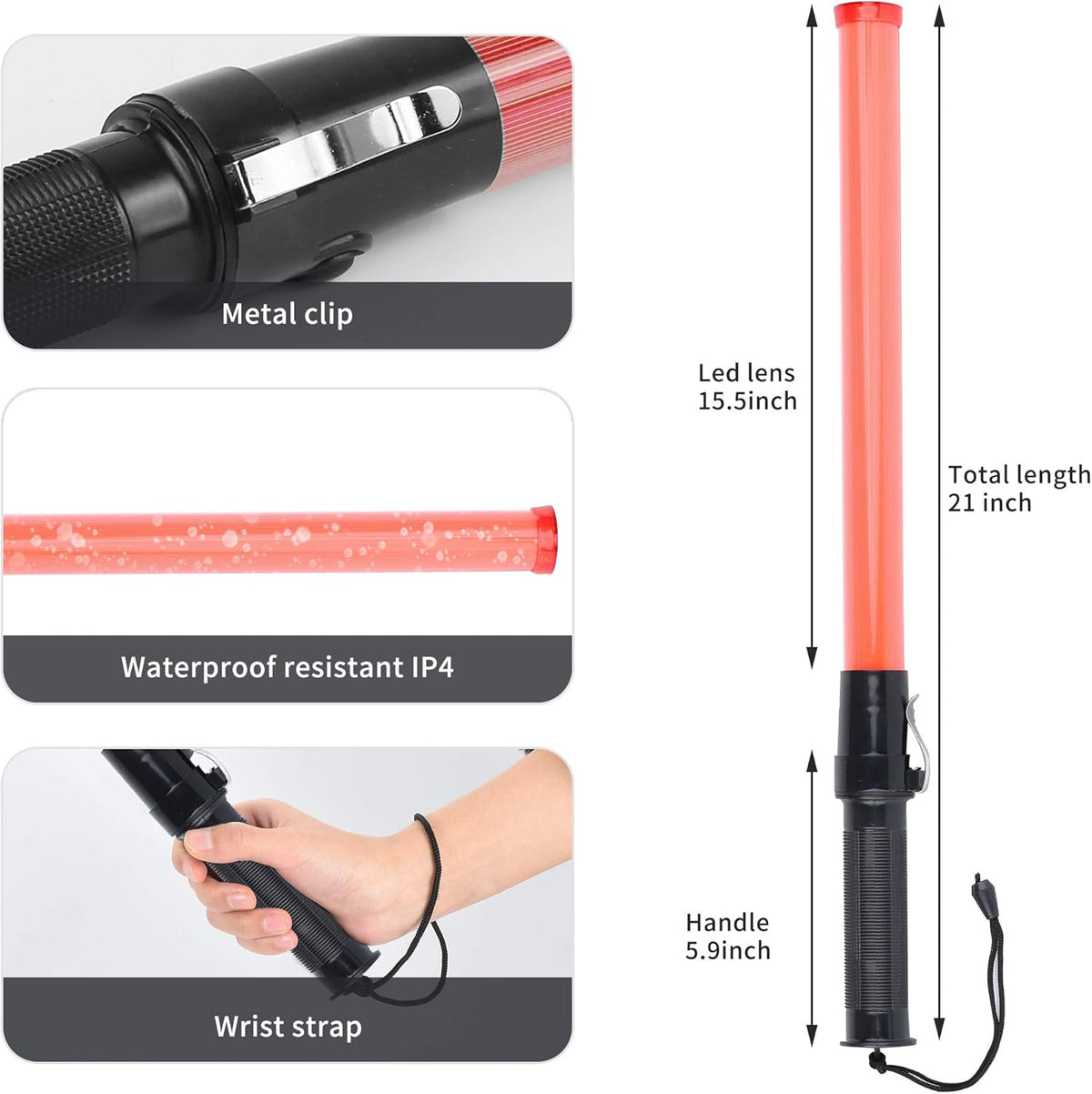 8 Pack 21-inch Safety Traffic Control Wand with 2 Flashing Modes J75506