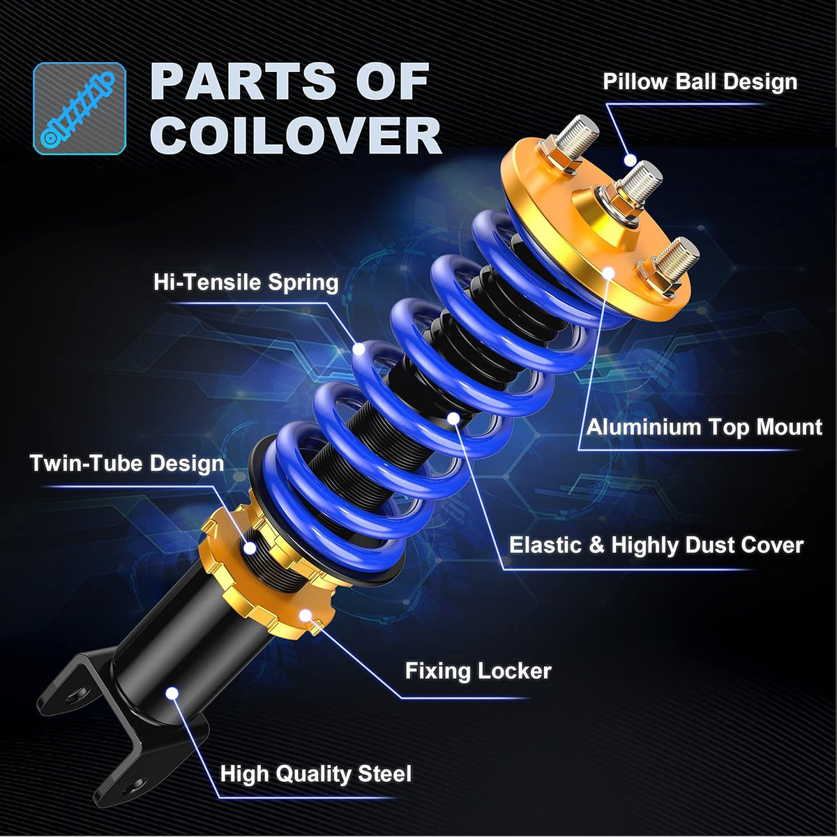Set of 4 Adjustable Height Coilovers Struts Shock Absorber Assembly I54399