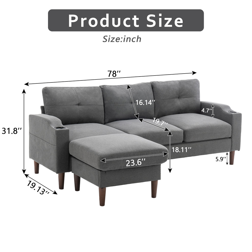 Convertible L-Shaped Combo Sofa with USB Port, Cup Holder, Storage Ottoman, Dark Gray X706813