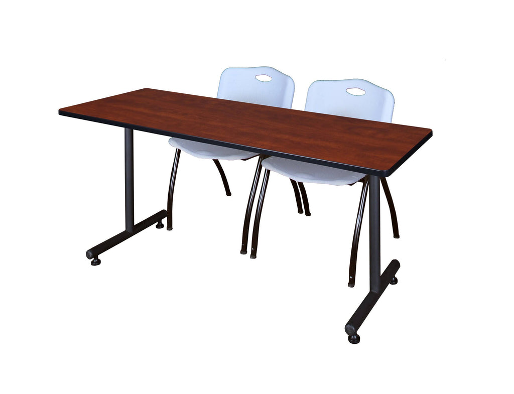 Cherry Training Table with 2 Grey Stack Chairs J109021