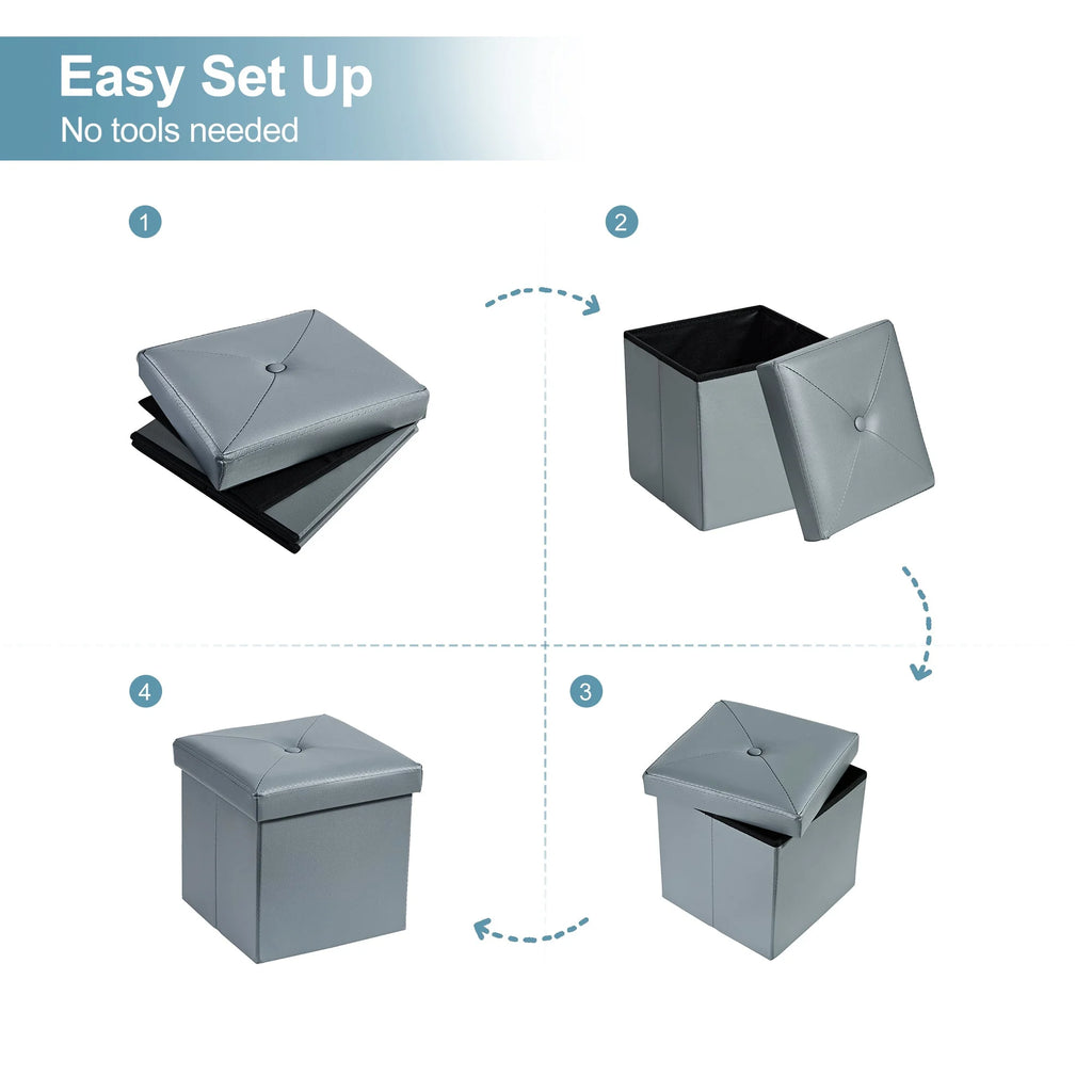 Gray Faux Leather Folding Storage Ottoman Bench, Set of 2 Q591