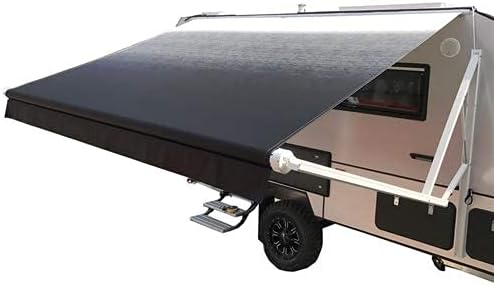 Motorized Retractable RV Trailer Awning 10x8 Ft Blue Stripes Y984091