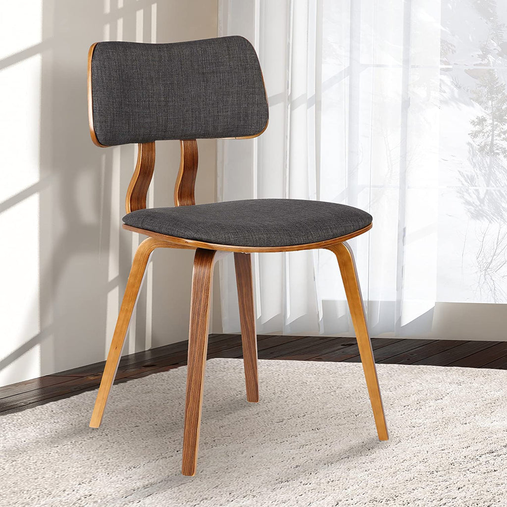 Walnut Wood & Charcoal Fabric Mid-Century Dining Chair F9265