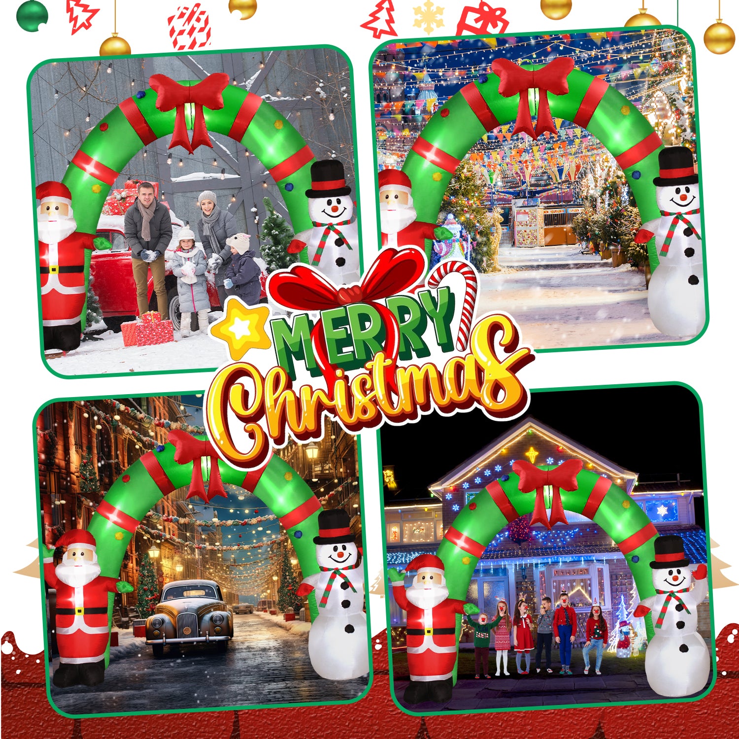 10FT Christmas Inflatable Archway Santa Claus and Snowman with LED Lights G724