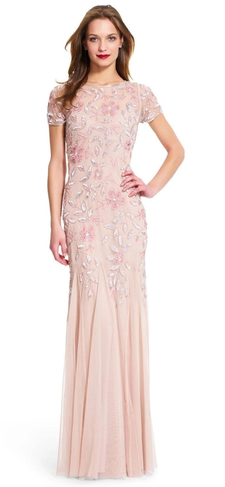 Beaded A-Line Gown Blush Size 16 C851