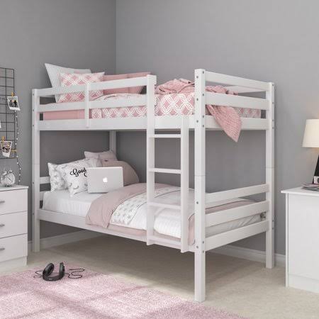 White Twin Over Twin Wood Bunk Bed G7359
