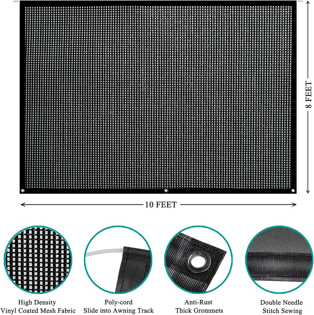 8' X 10' Black Mesh RV Awning Sun Shade Screen J523