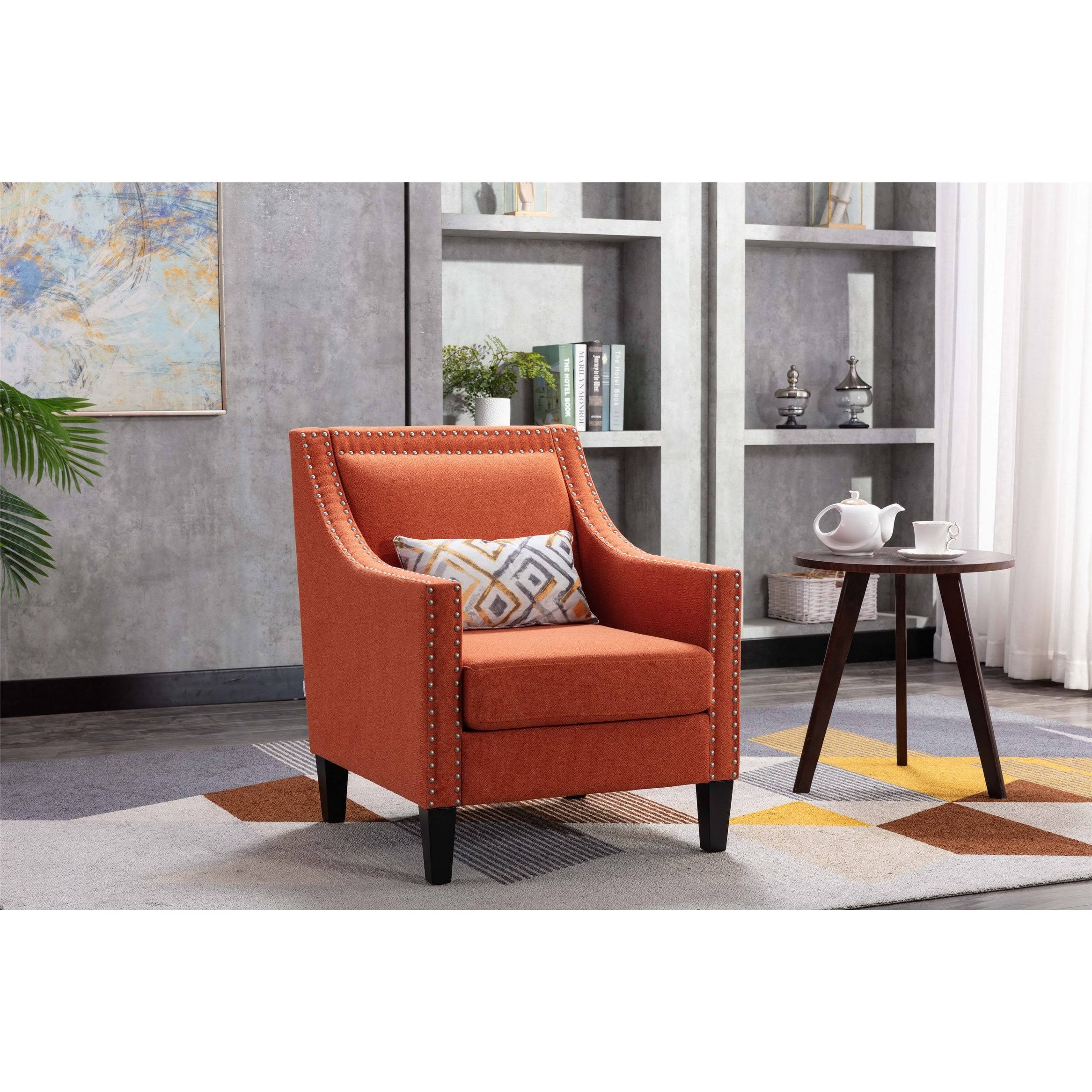 Orange Accent Armchair with Solid Wood Legs E3820