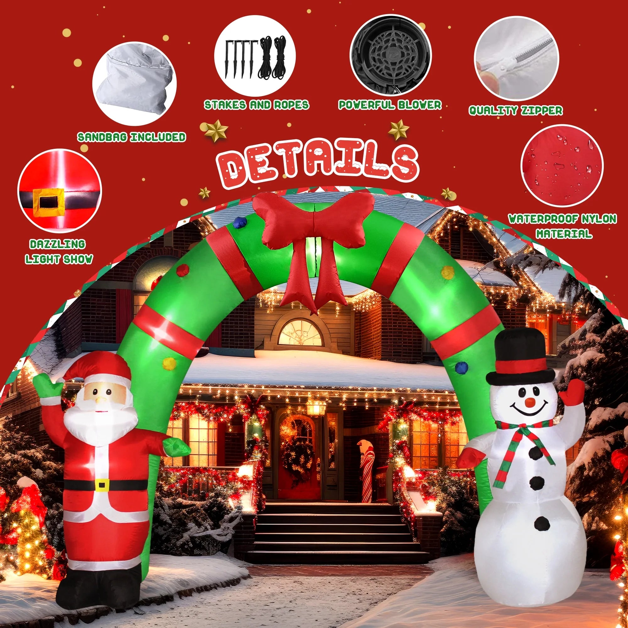 10FT Christmas Inflatable Archway Santa Claus and Snowman with LED Lights G724
