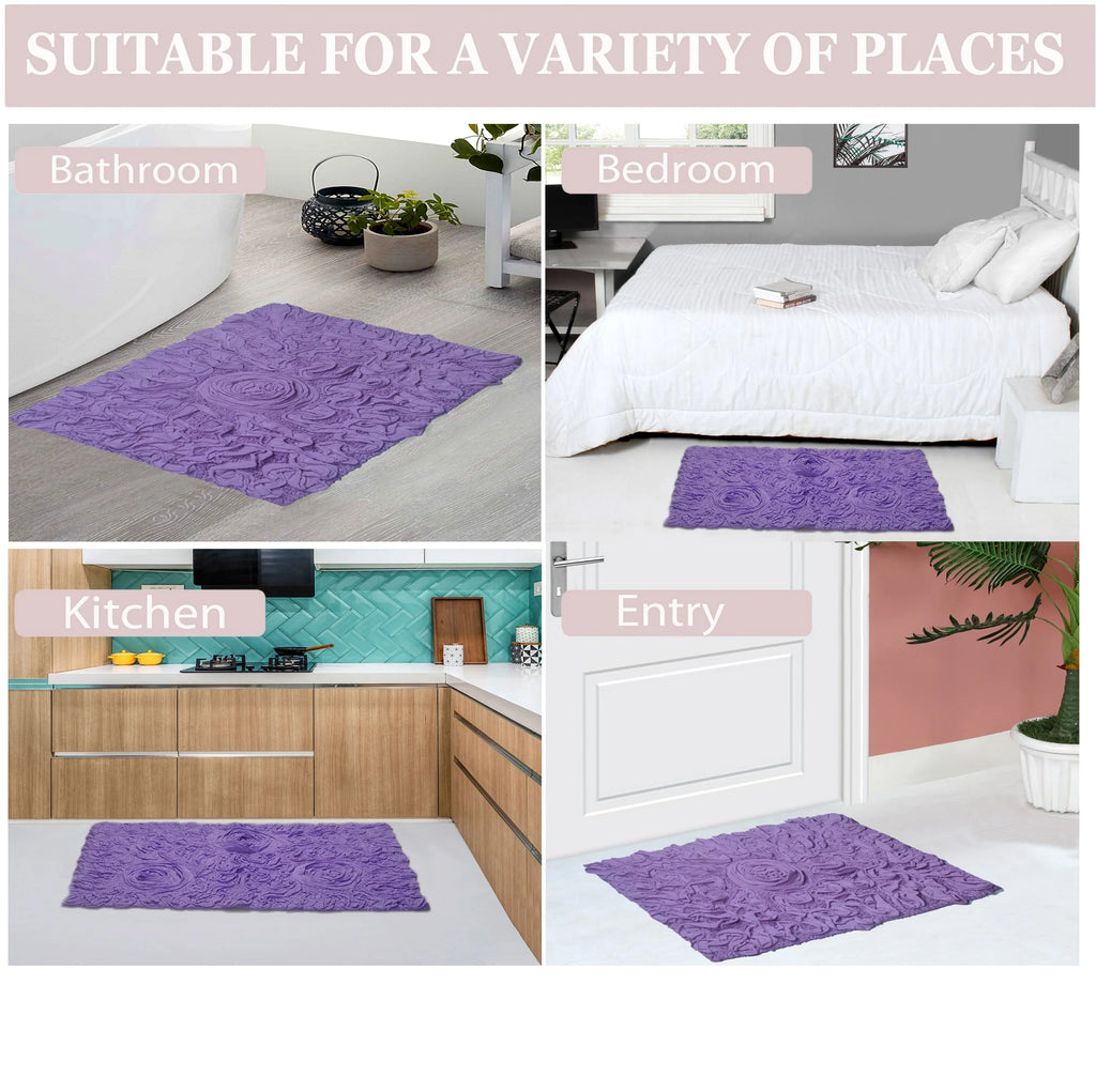 Purple 4 Piece Cotton Bath Rug Set B765477