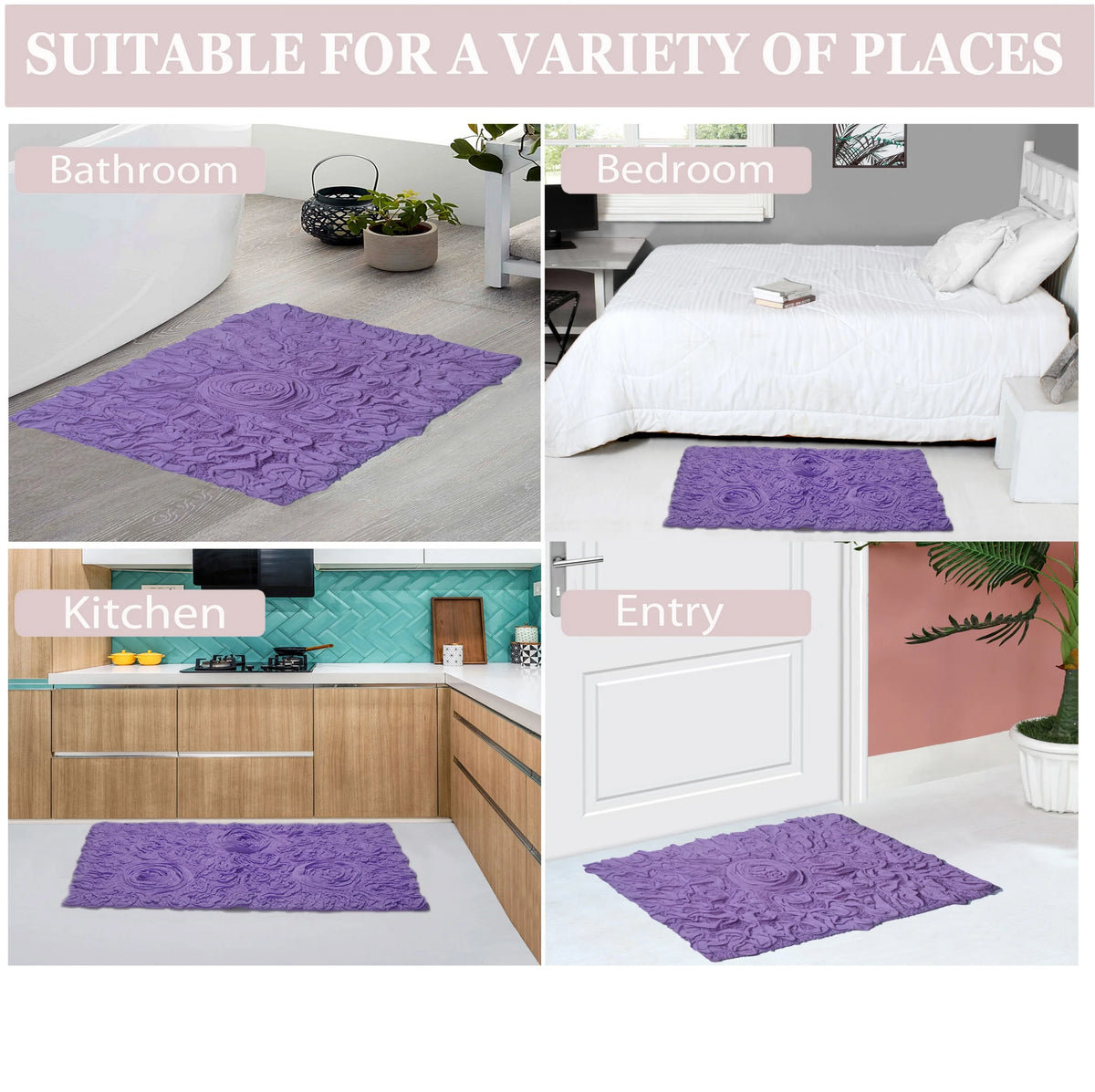 Purple 4 Piece Cotton Bath Rug Set B765477