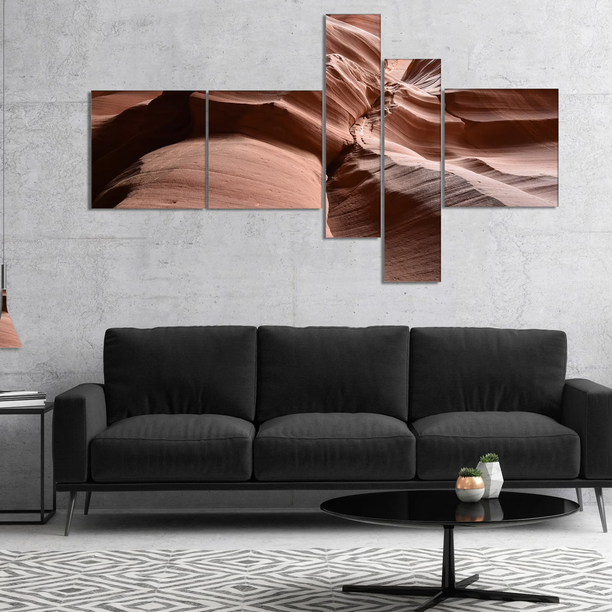 Dark Upper Antelope Canyon Landscape Photography Canvas Print 60 in. wide x 32 in. high 5 panels C123716