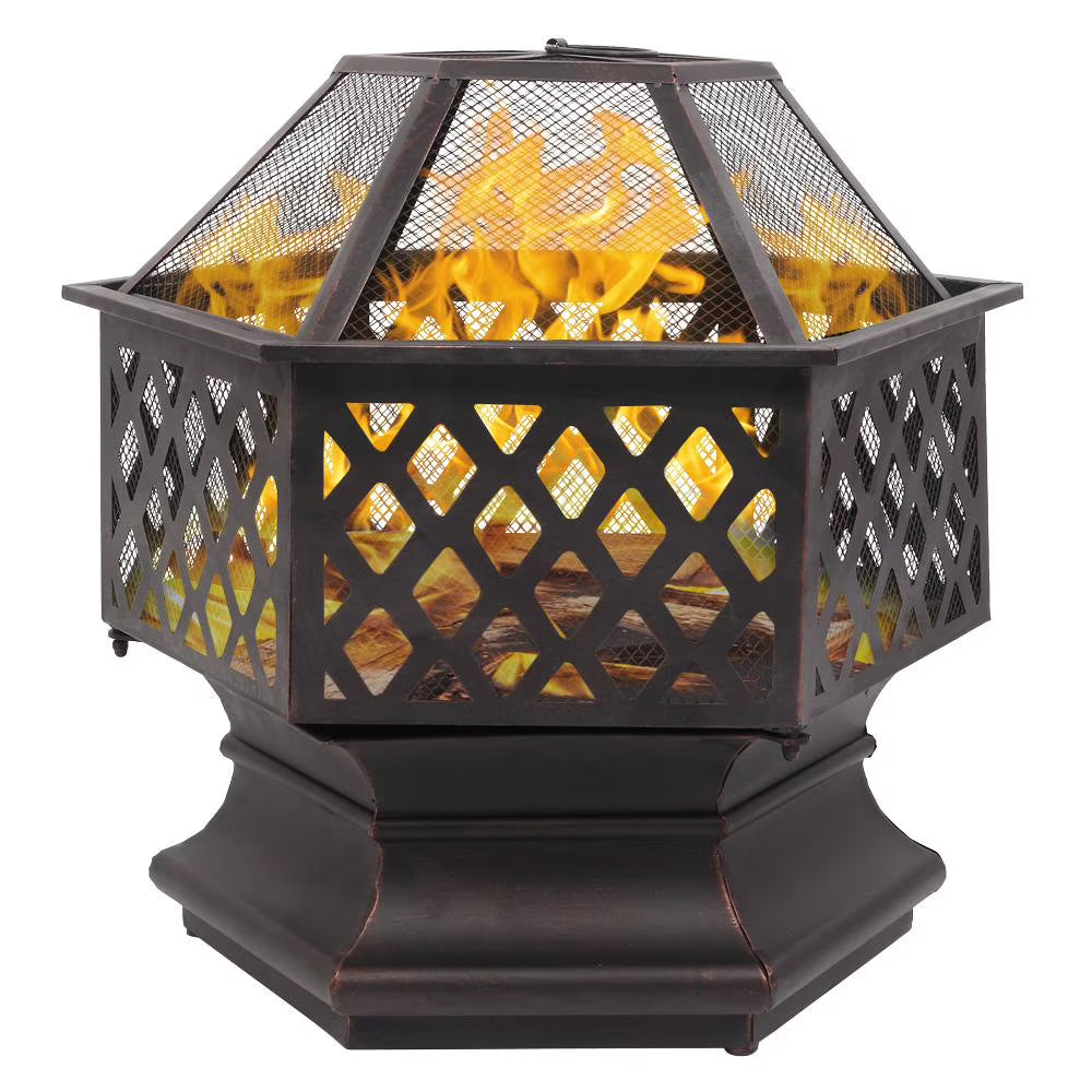 22 inch Steel Fire Pit with Flame-Retardant Mesh Lid D233