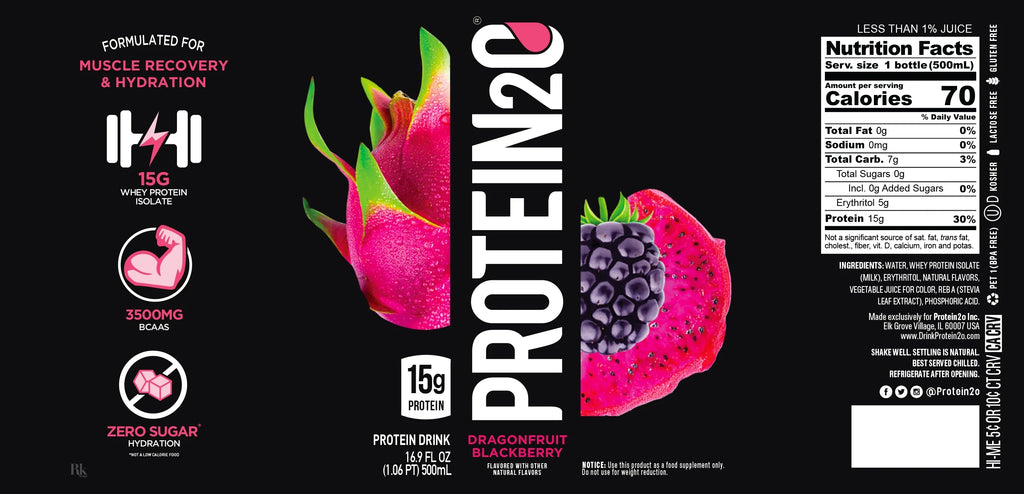 Dragon Fruit Blackberry Whey Protein Infused Water, 16.9 oz Bottle (Pack of 12) E772