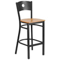 Black Circle Back Metal Barstool with Natural Wood Seat K757