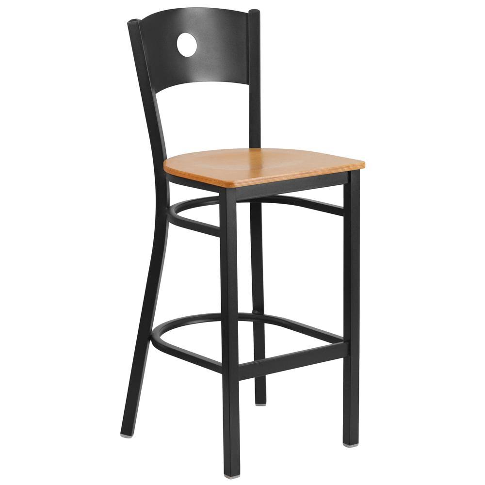 Black Circle Back Metal Barstool with Natural Wood Seat K757
