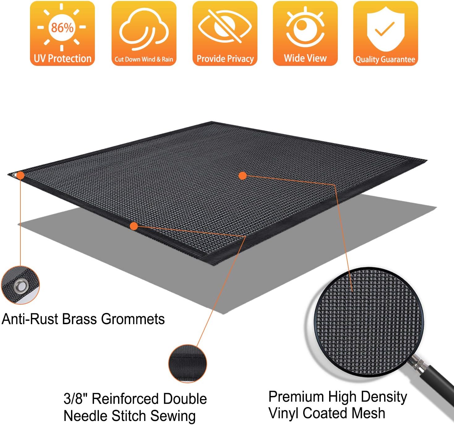 RV Awning Sun Shade Screen with Zipper 15' x 9' Black Mesh C435