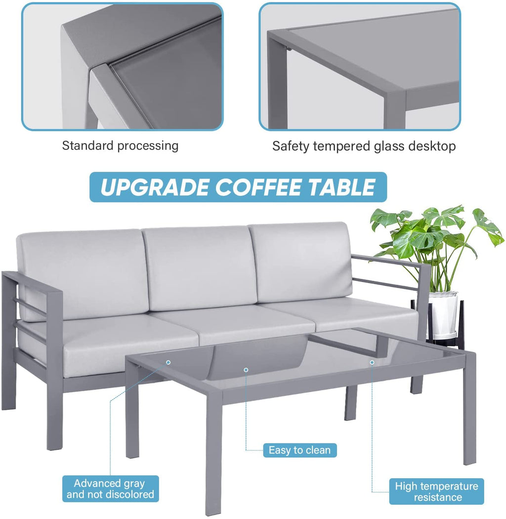 Metal Sectional Sofa with Cushions and Coffee Table（ 4 Pieces） T84819