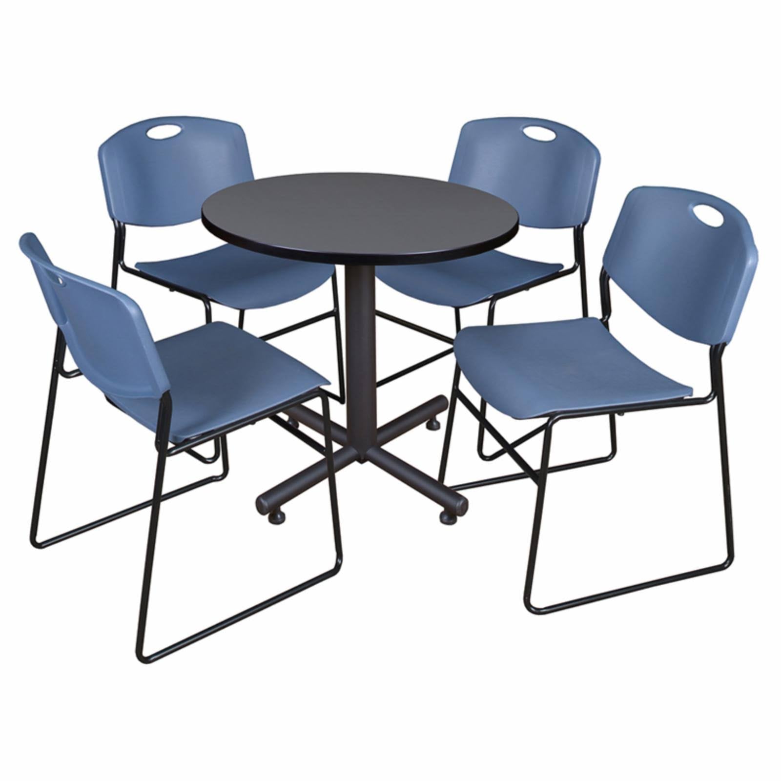 Grey Round Breakroom Table & 4 Stack Chairs I554