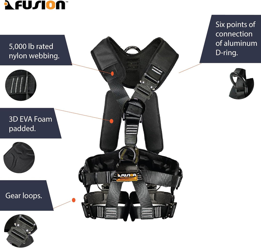 Tactical Full Body EVA Padded Zipline Harness 23kN M-L Black R117