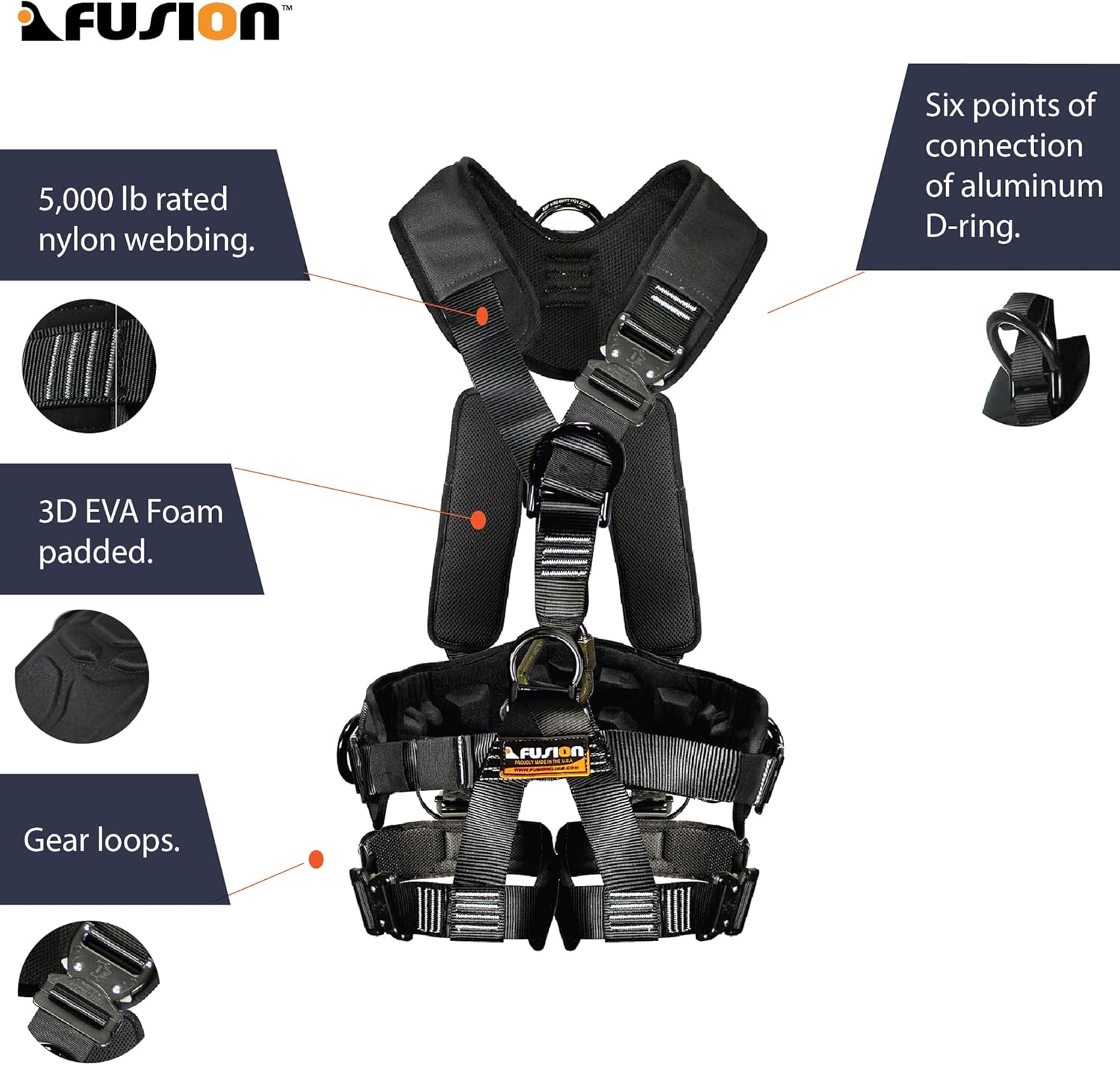 Tactical Full Body EVA Padded Zipline Harness 23kN M-L Black R117