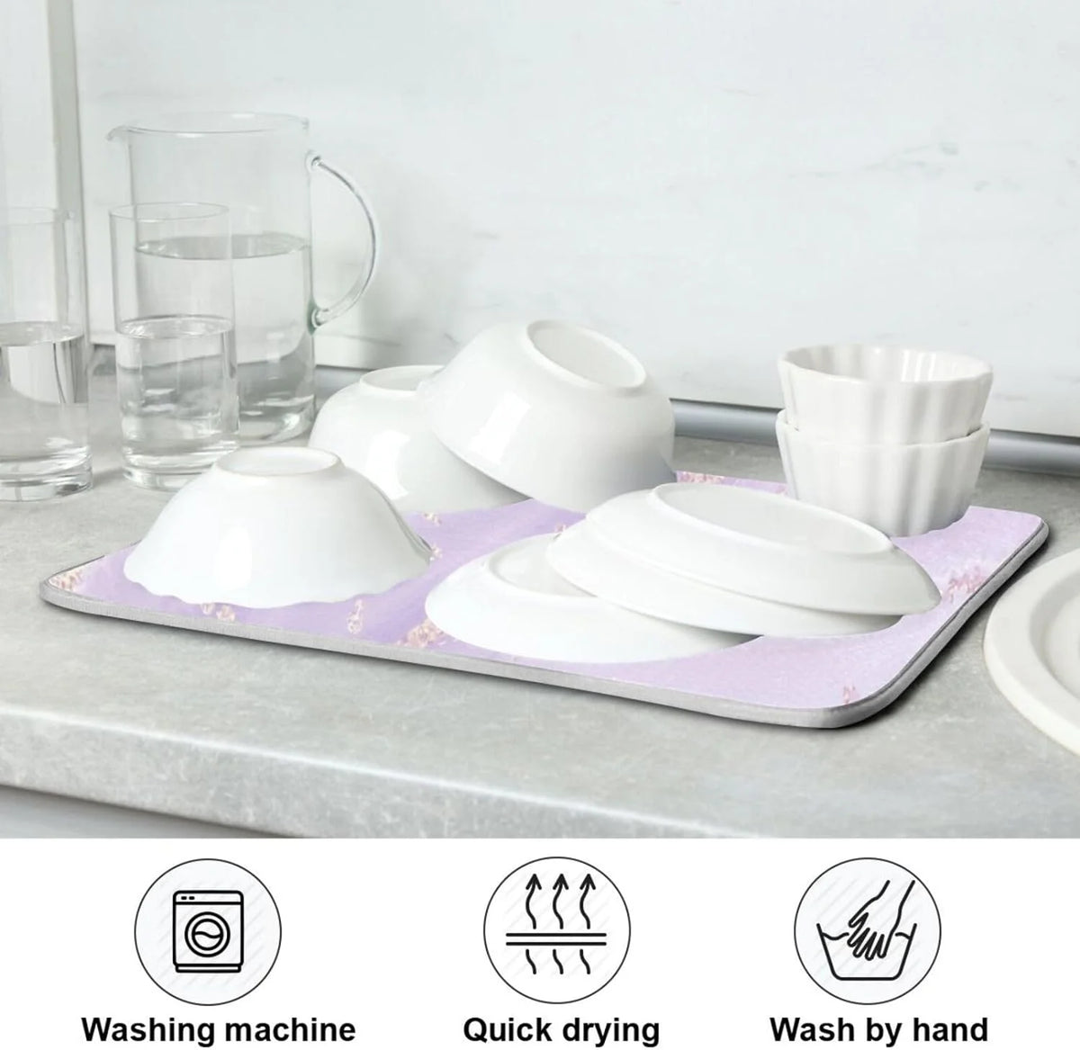 Purple Marble Composite Sponge Dish Drying Mat (16x18Inch) X79990