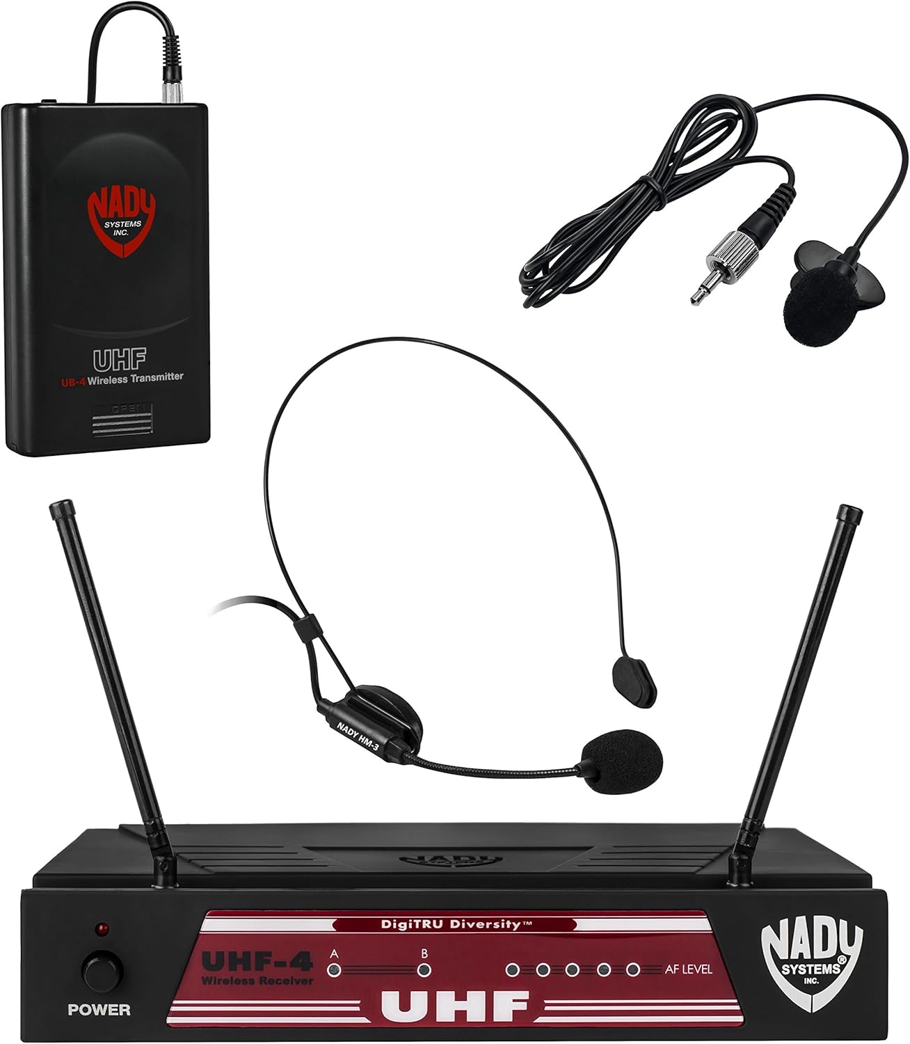 UHF-4 Wireless Headset and Lapel Microphone System with True Diversity, 2 Microphone Bundle F192