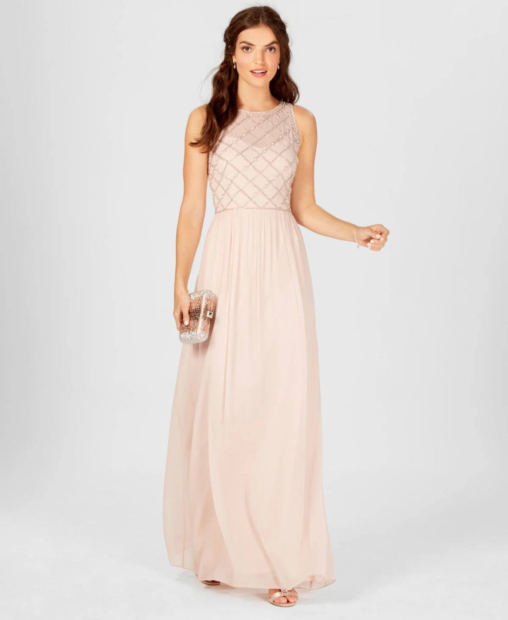 Beaded A-Line Gown Blush Size 16 C851