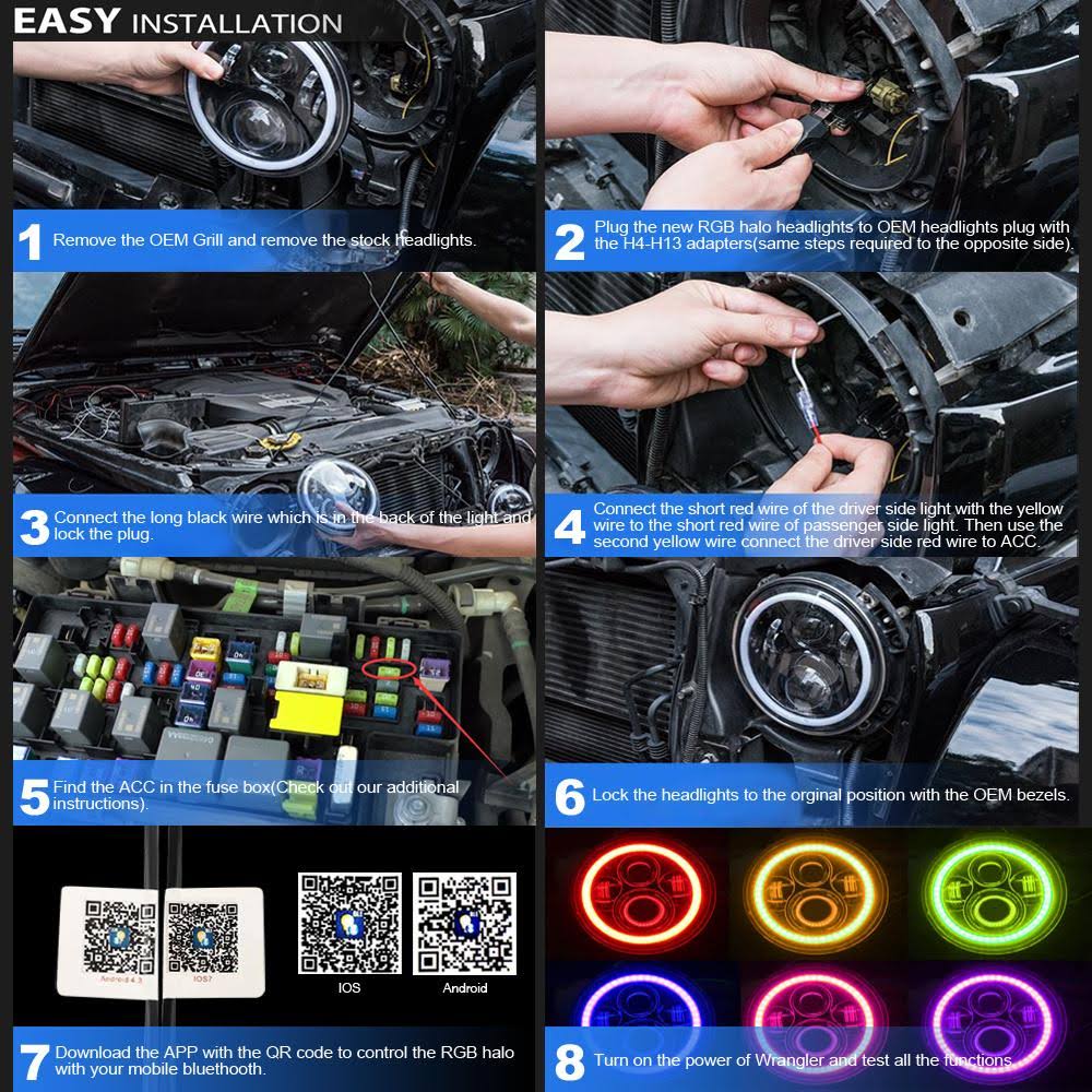 RGB Halo Headlights and Fog Lights Combo for Jeep Wrangler JK M271