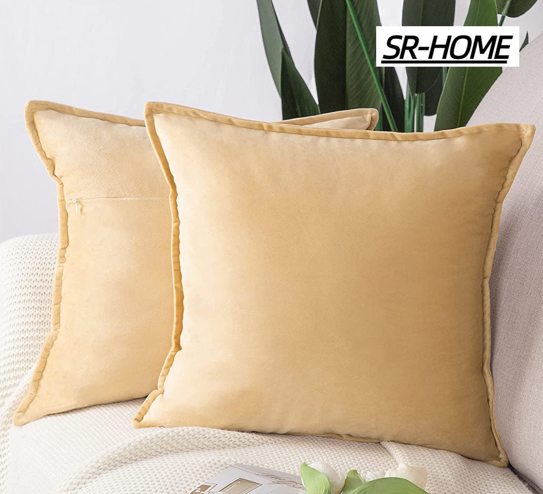 Set of 2 Velvet Decorative Throw Pillow Covers Square with Fringe Cushion Case M89702