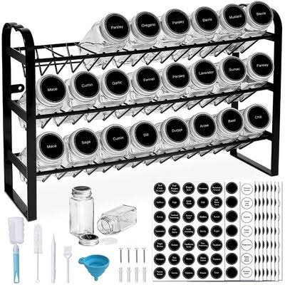 Spice Rack with 24 Empty Spice Jars, Standing or Wall Mounted Organizer Q755