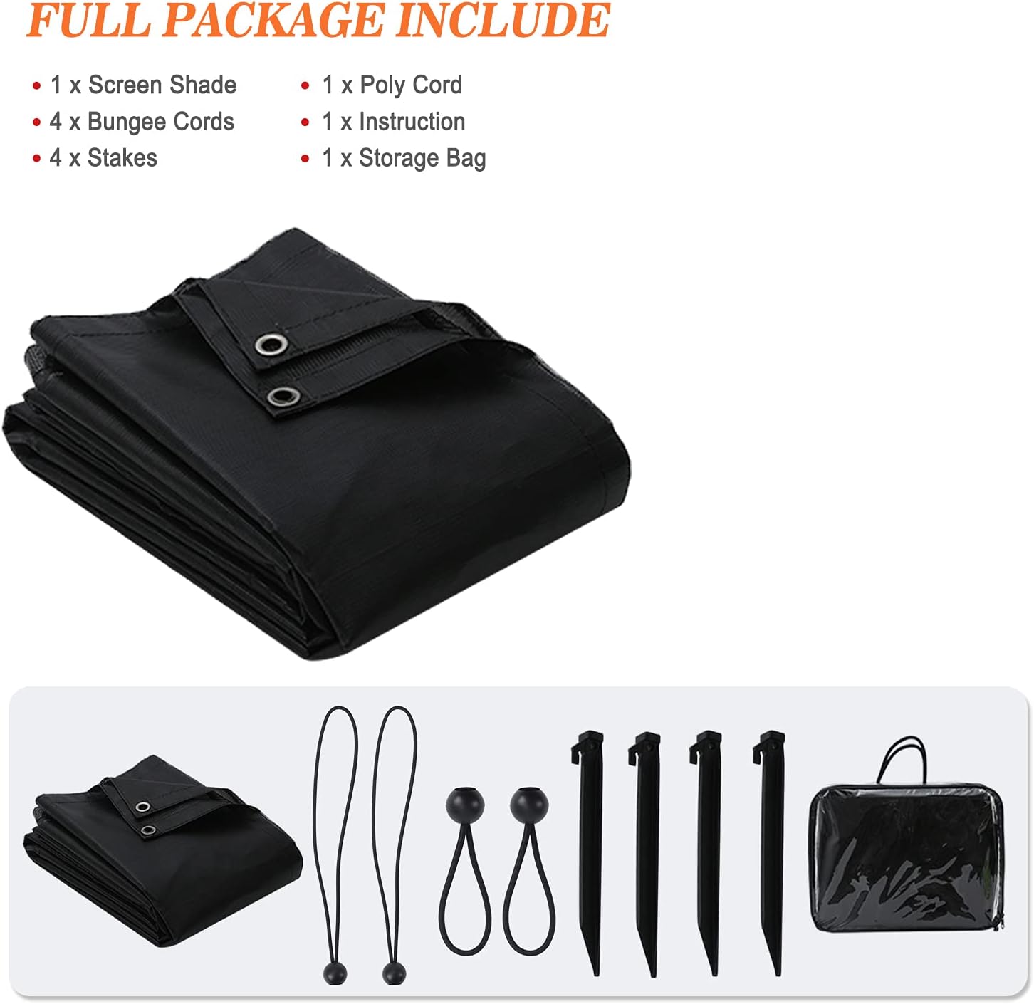 RV Awning Sun Shade Screen with Zipper 15' x 9' Black Mesh C435