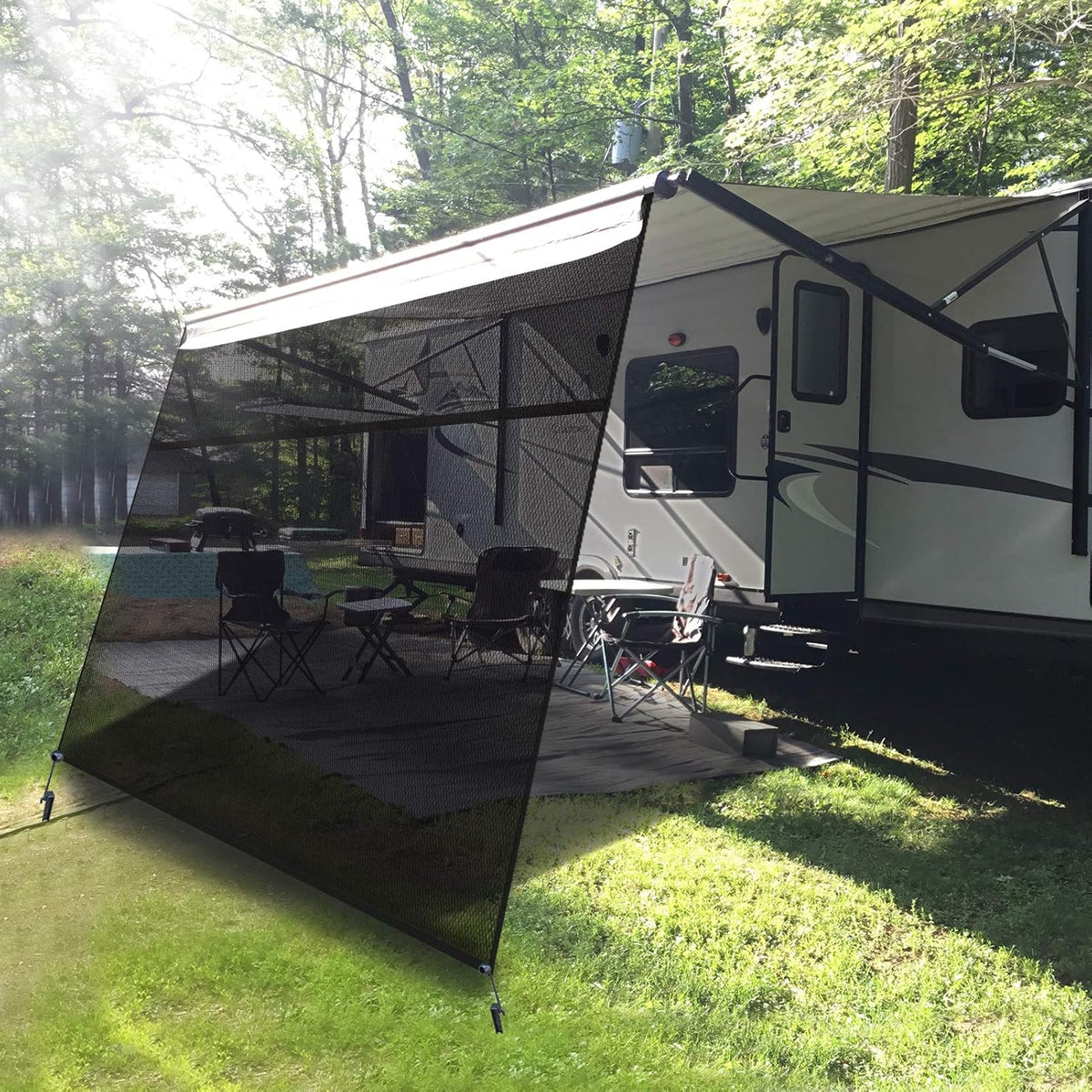 RV Awning Sun Shade Screen with Zipper 15' x 9' Black Mesh C435