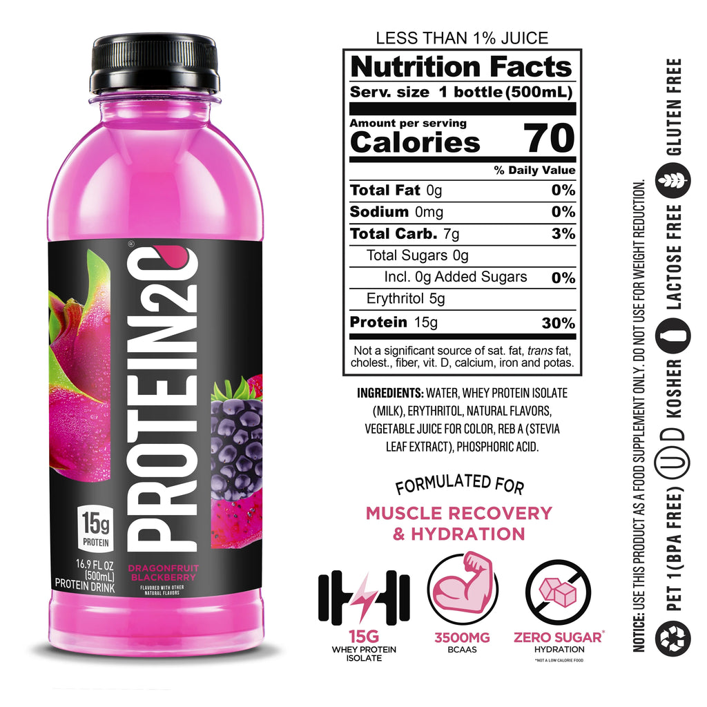 Dragon Fruit Blackberry Whey Protein Infused Water, 16.9 oz Bottle (Pack of 12) E772