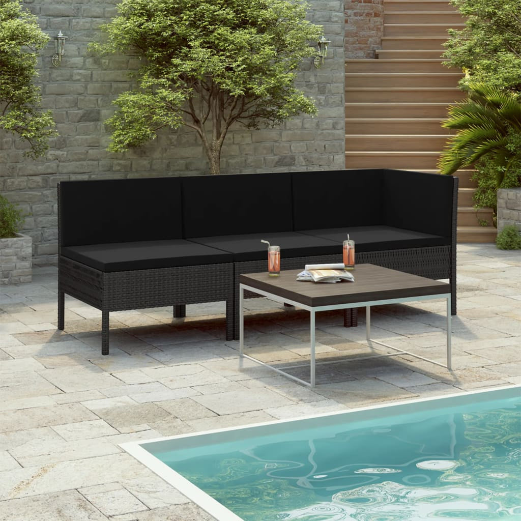 3 Piece Poly Rattan Outdoor Sectional Sofa Set with Cushions Steel Frame M40522
