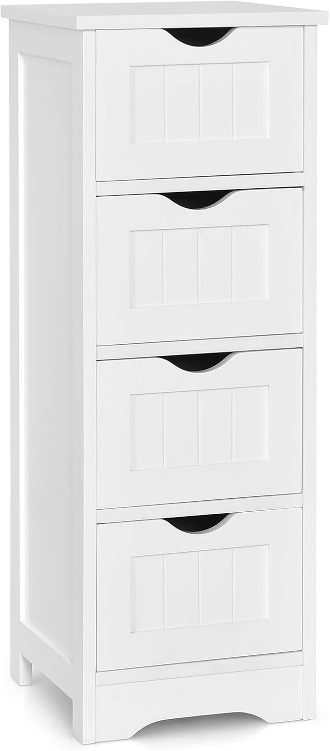 White 4 Drawer Wooden Bathroom Floor Cabinet E7884