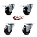 Hard Rubber Caster Set of 4 with 3x22 Wheels, 2 with Brakes and 2 Swivel M336457