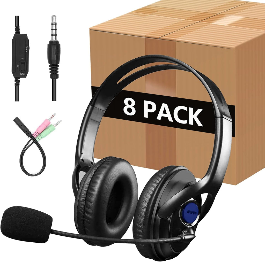 3.5mm Computer Headset with Microphone, Over-The-Head Headset, 8 Pack R82710