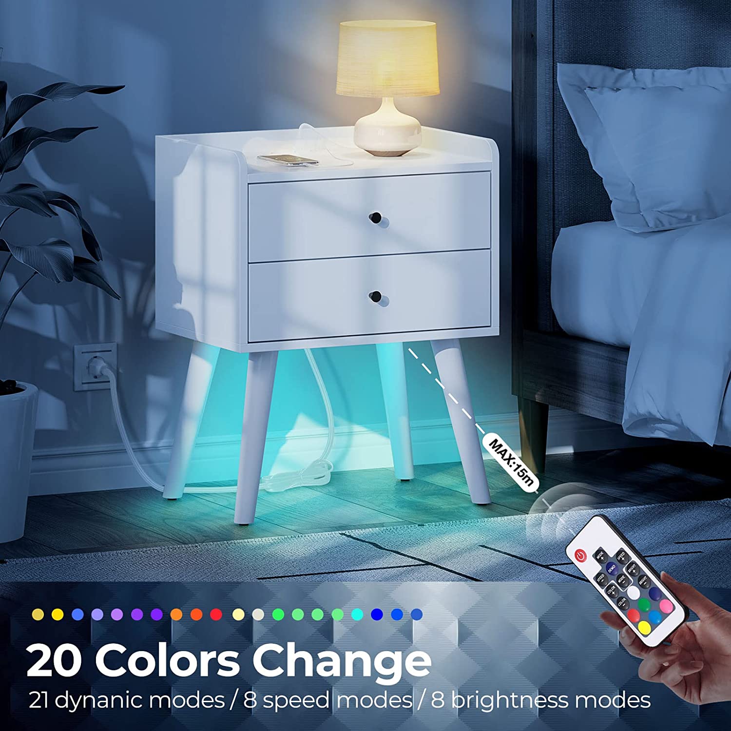 White Nightstand with 2 Sliding Drawers P207700