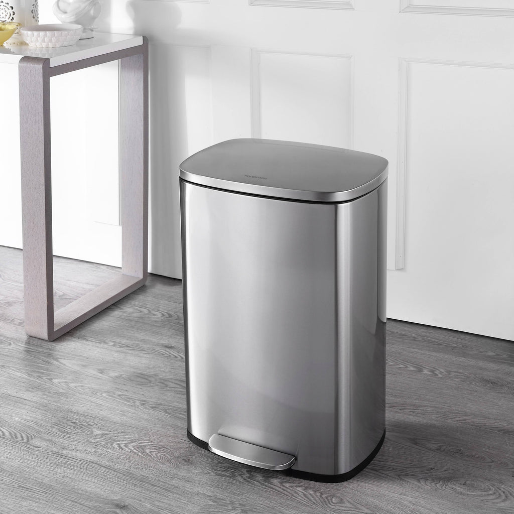 Rectangular 13-Gallon Stainless Steel Trash Can with Soft-Close Lid Z6786