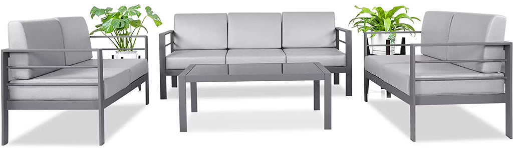 Metal Sectional Sofa with Cushions and Coffee Table（ 4 Pieces） T84819