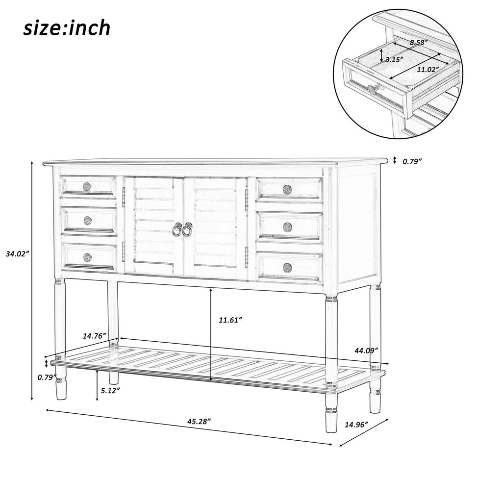 Green 6 Drawer Console Table with Cabinet D2084