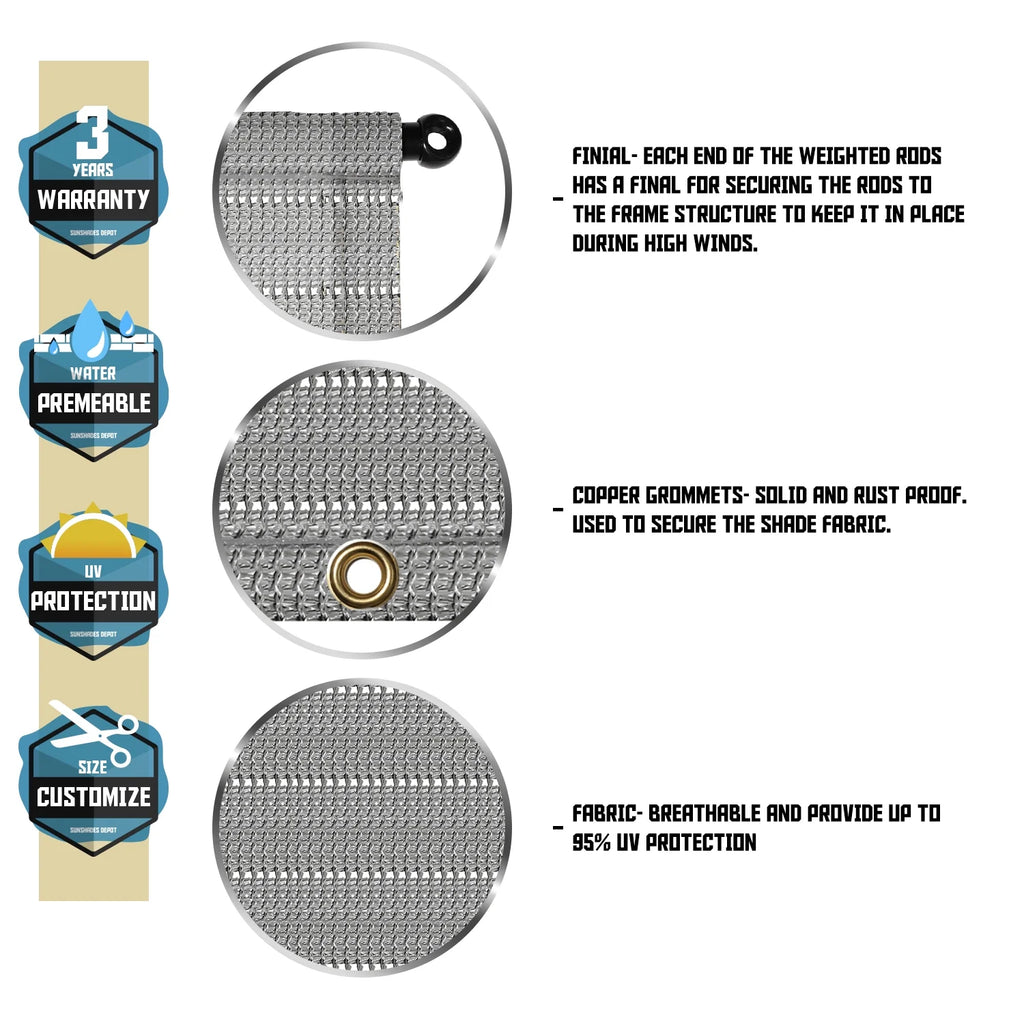 Light Grey Pergola Replacement Cover Canopy with Gromets W6625